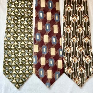 Henry Grethel Green Maroon Silk Mens‎ Ties Lot of 3